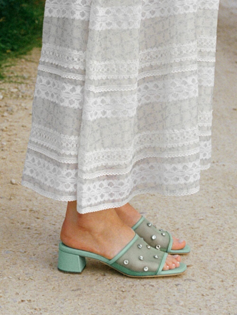Loeffler Randall Brooke Sage Crystal Mesh Heels